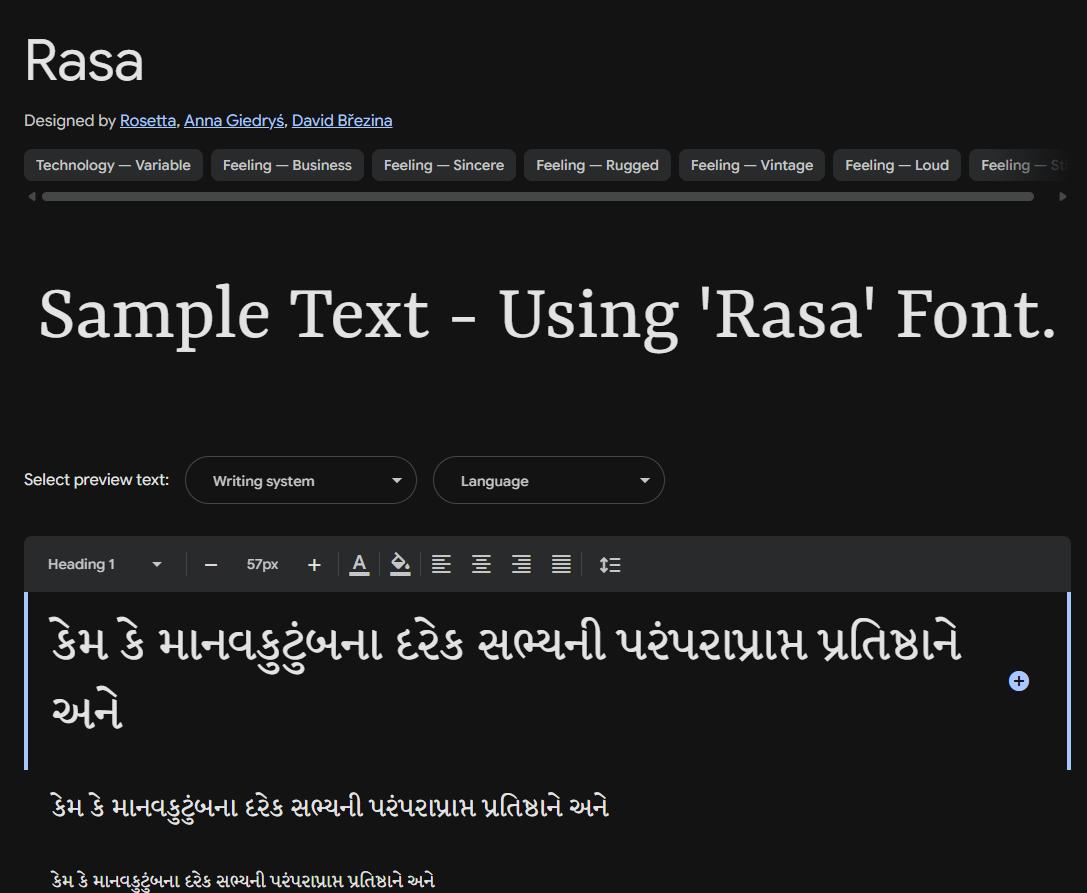 Image sample preview for text using Rasa font family