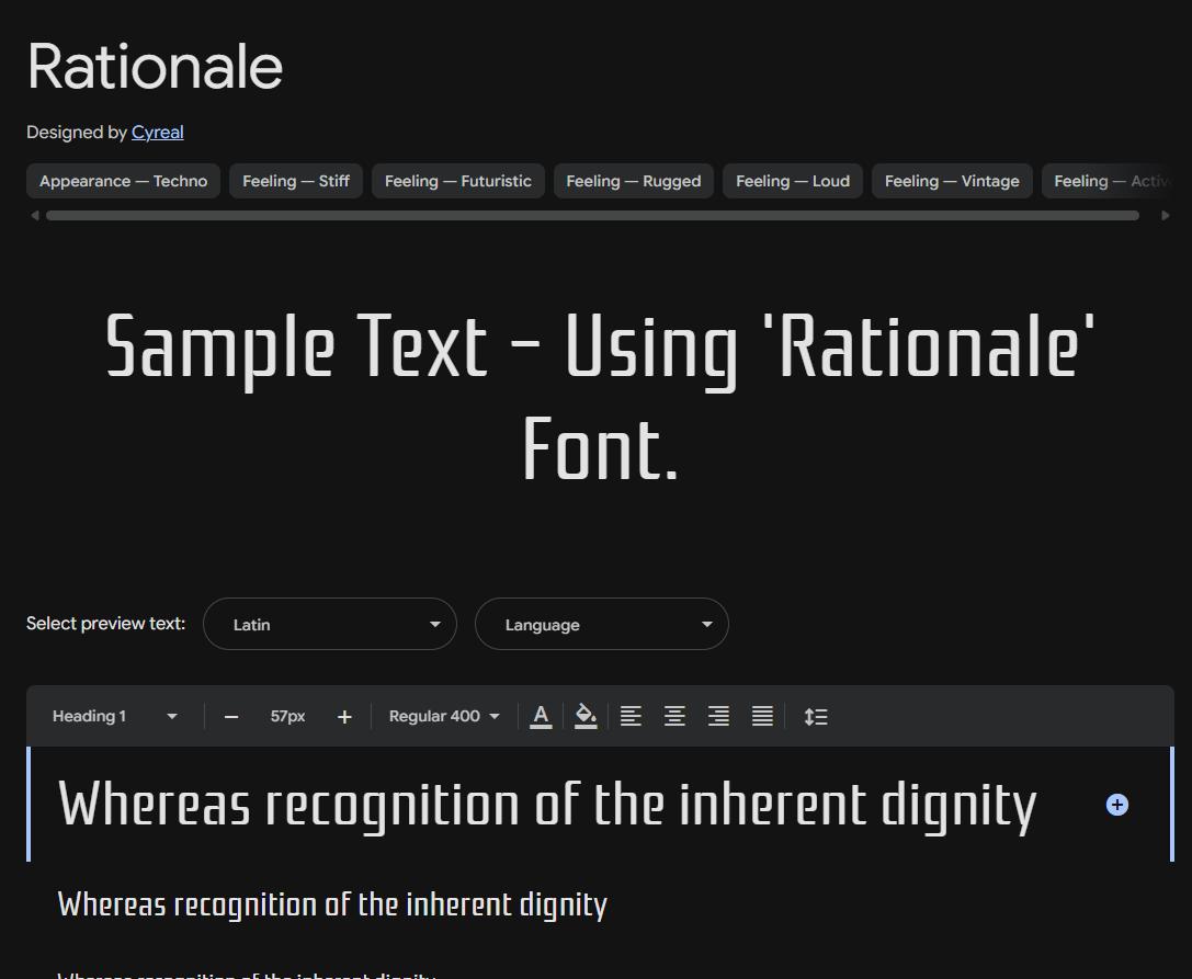 Image sample preview for text using Rationale font family