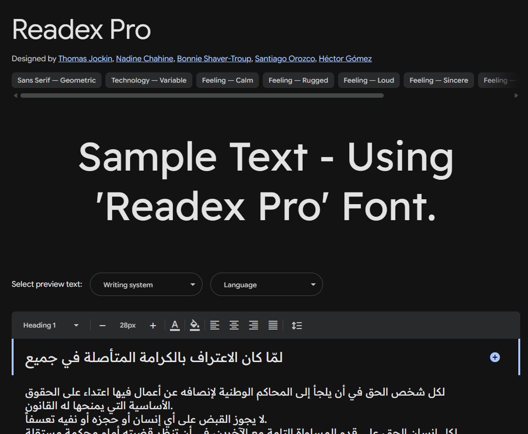 Image sample preview for text using Readex Pro font family