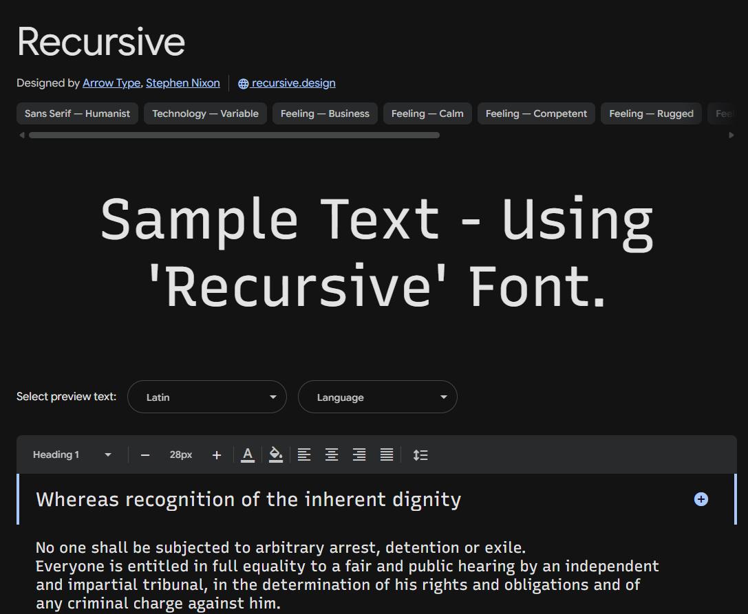 Image sample preview for text using Recursive font family