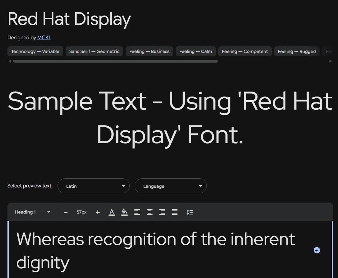 Image sample preview for text using Red Hat Display font family