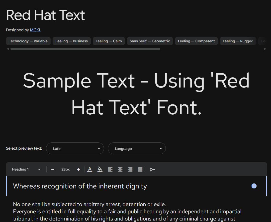 Image sample preview for text using Red Hat Text font family