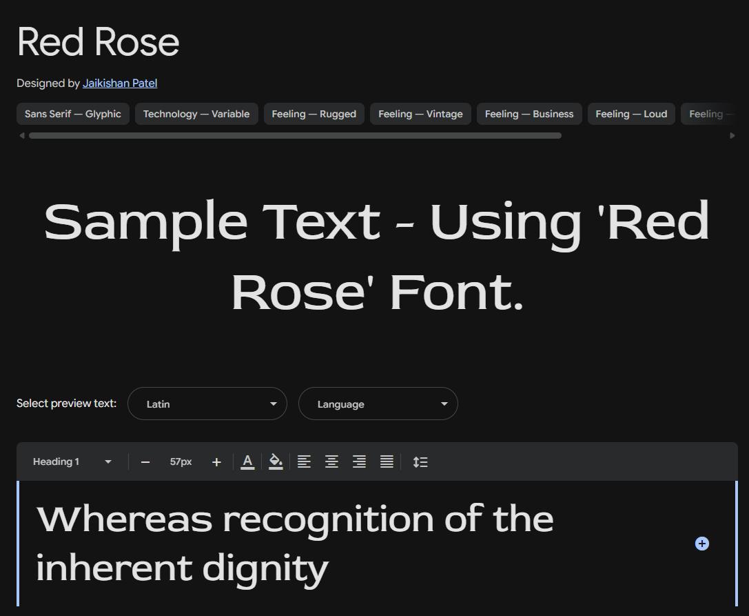 Image sample preview for text using Red Rose font family