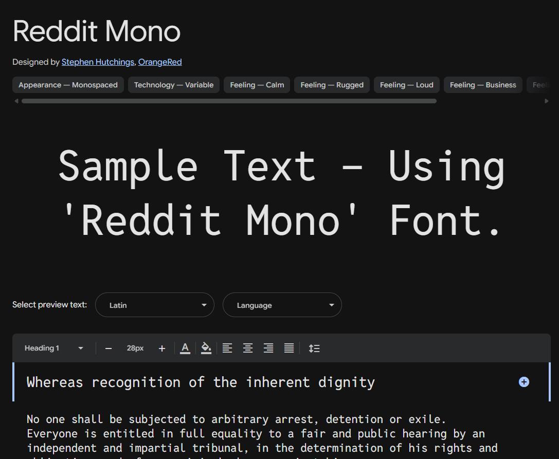 Image sample preview for text using Reddit Mono font family
