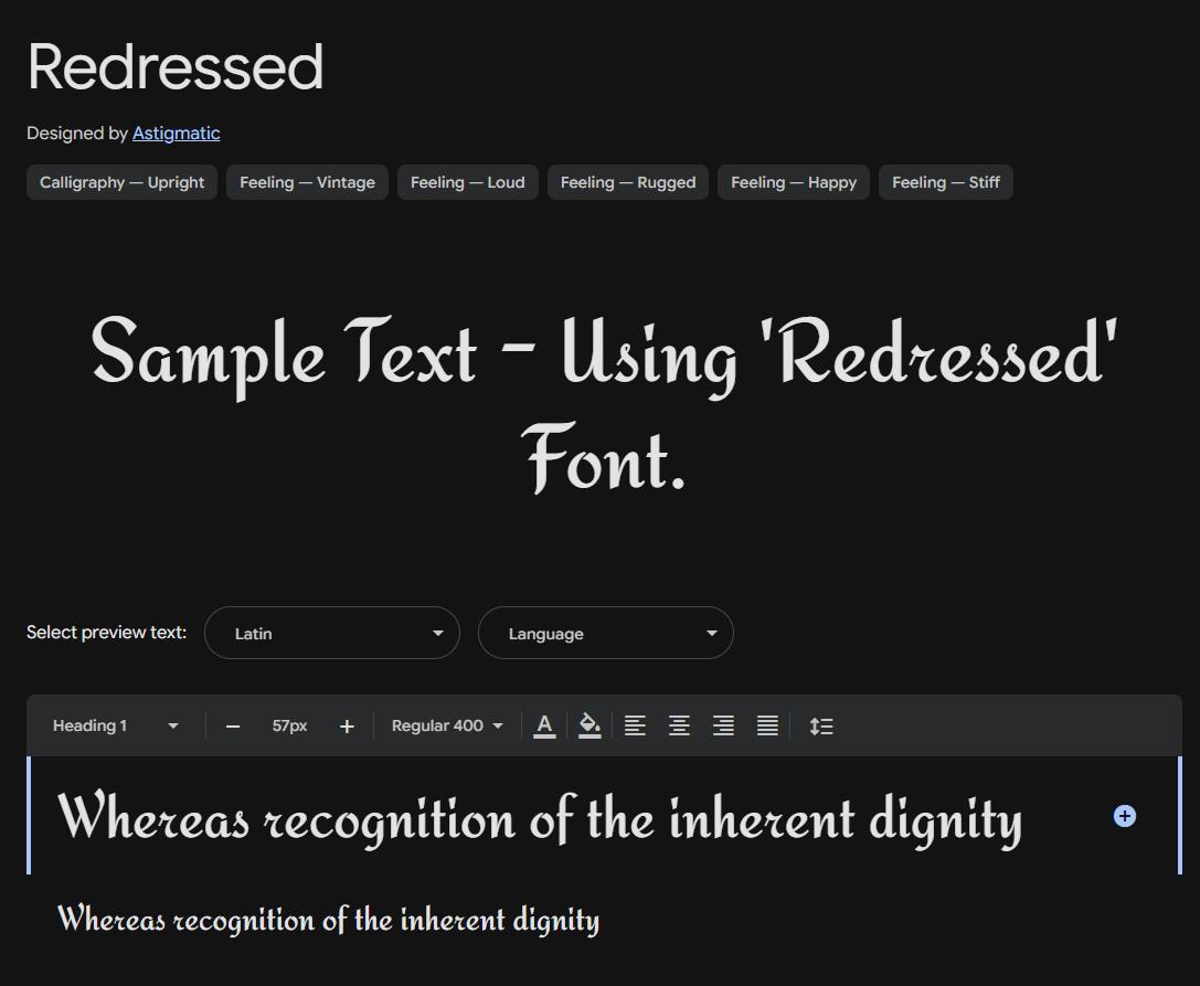 Image sample preview for text using Redressed font family