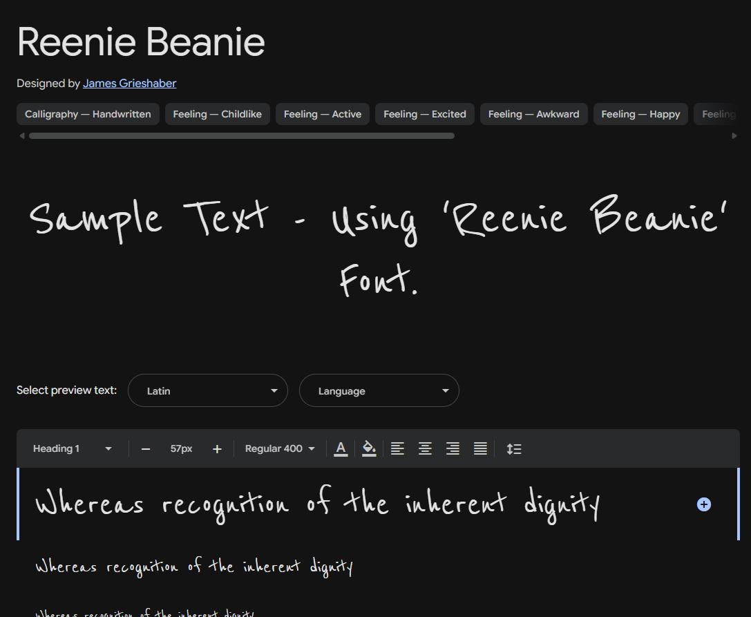 Image sample preview for text using Reenie Beanie font family