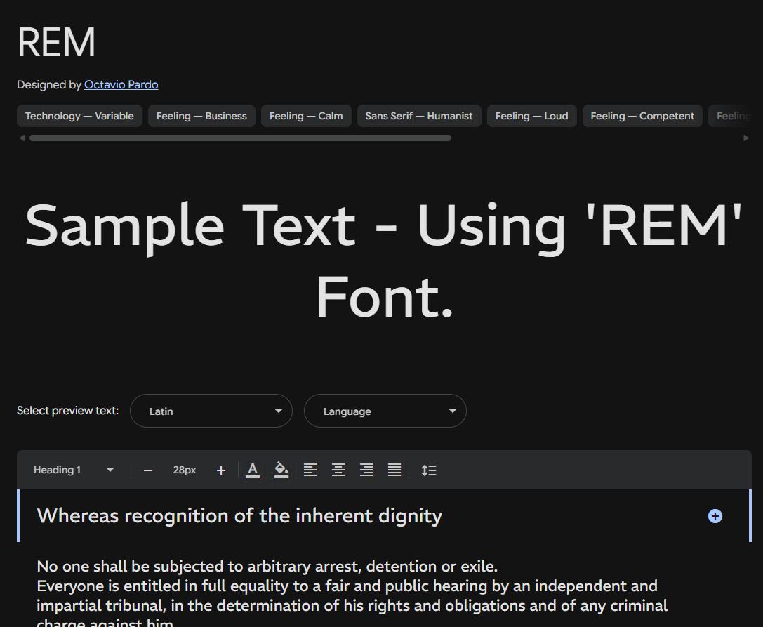 Image sample preview for text using REM font family