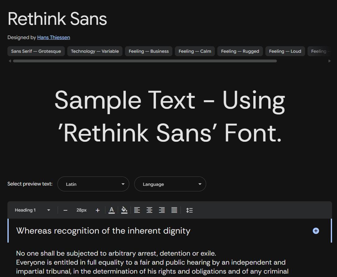 Image sample preview for text using Rethink Sans font family