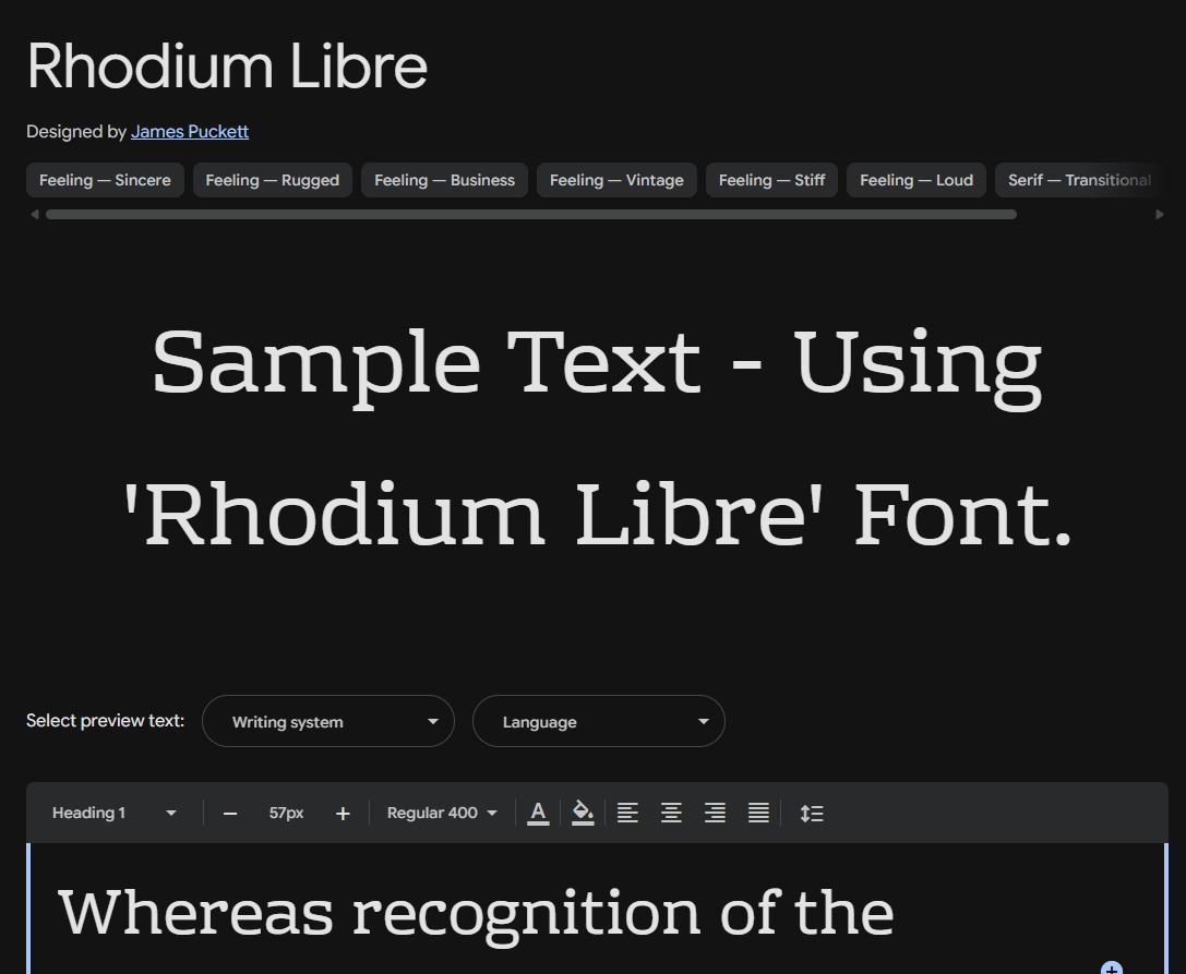 Image sample preview for text using Rhodium Libre font family