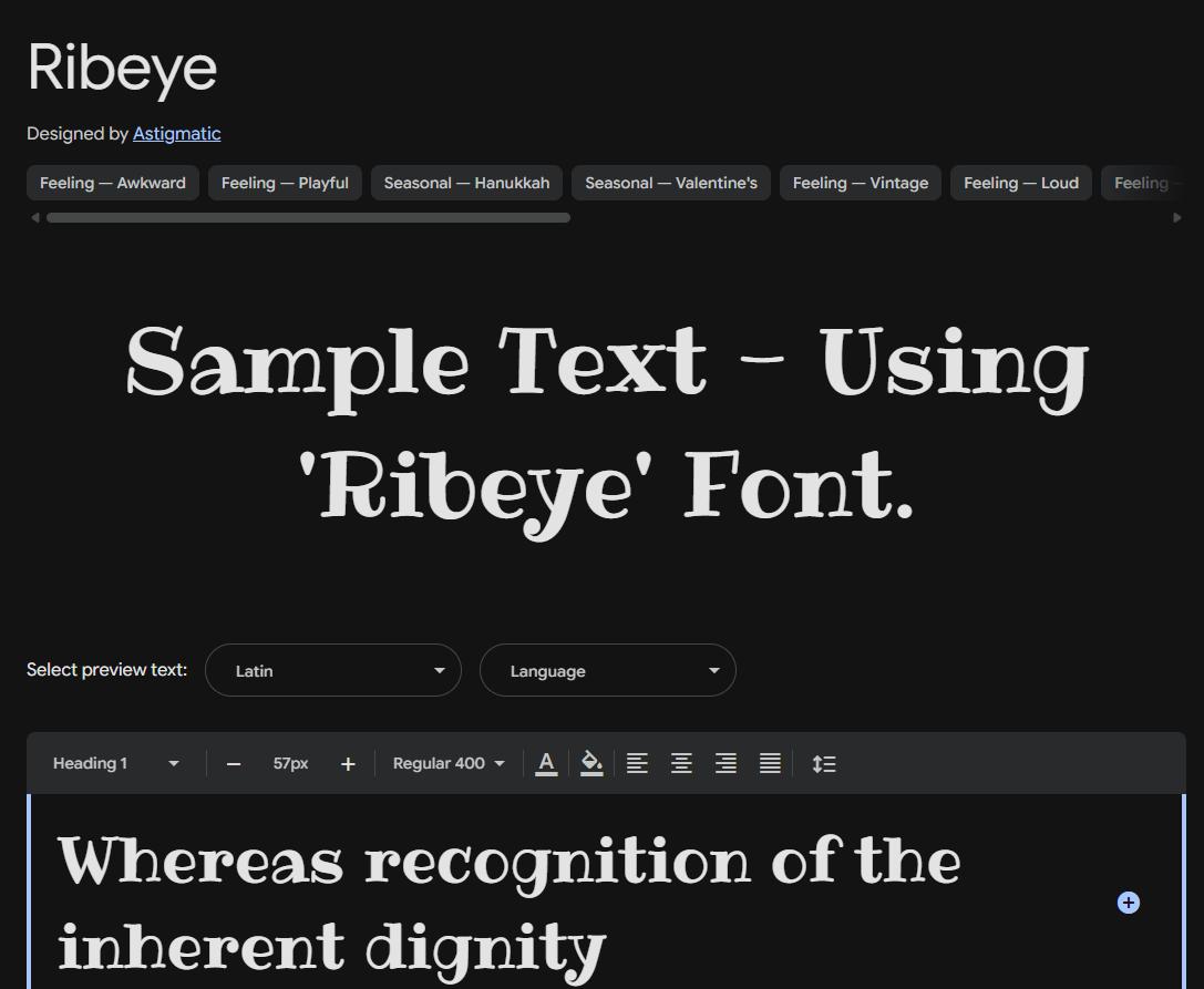 Image sample preview for text using Ribeye font family