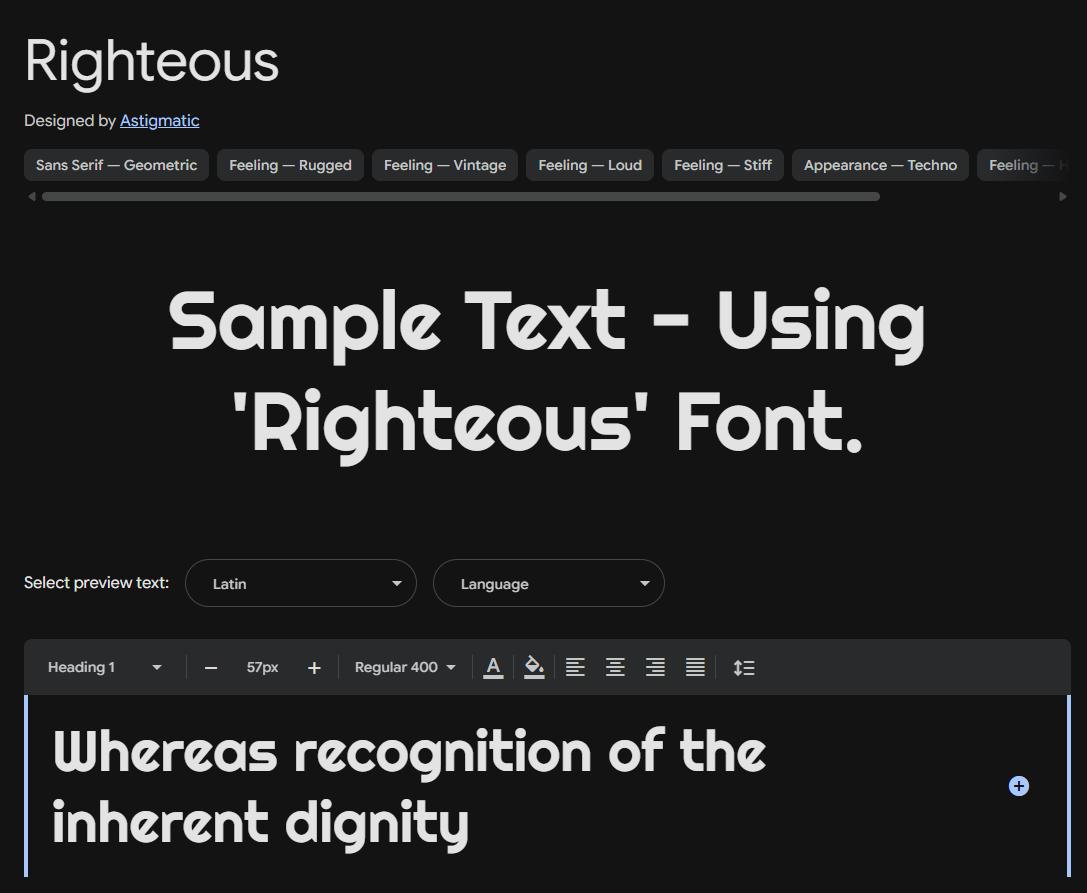 Image sample preview for text using Righteous font family