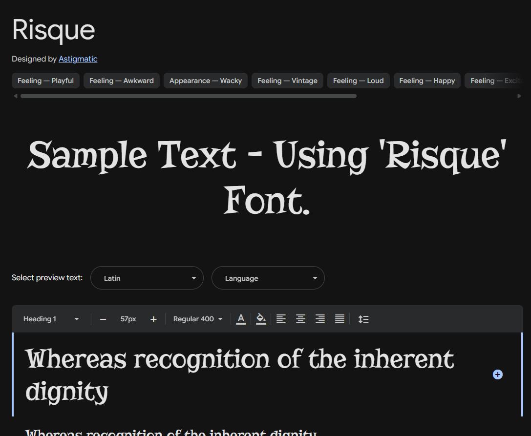 Image sample preview for text using Risque font family