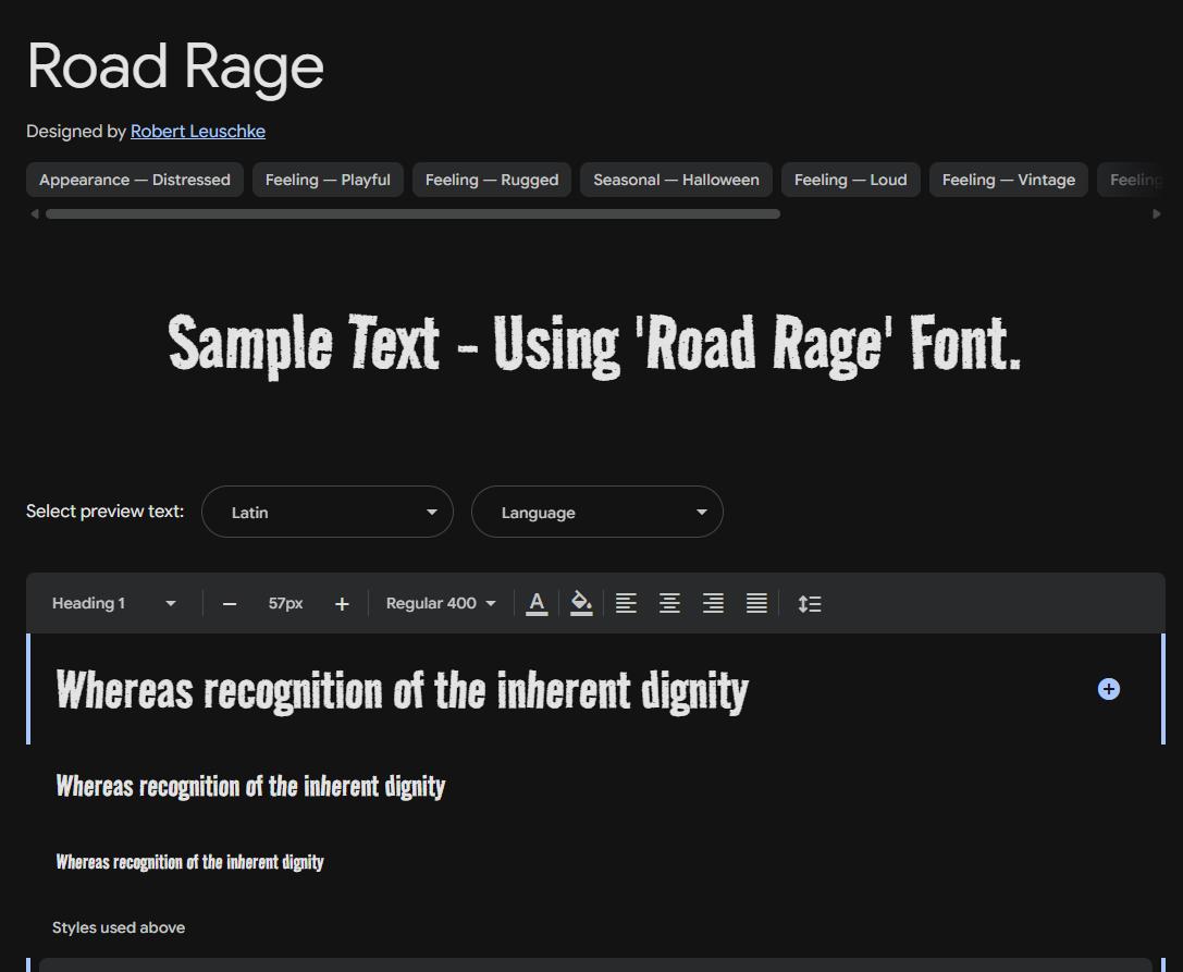 Image sample preview for text using Road Rage font family