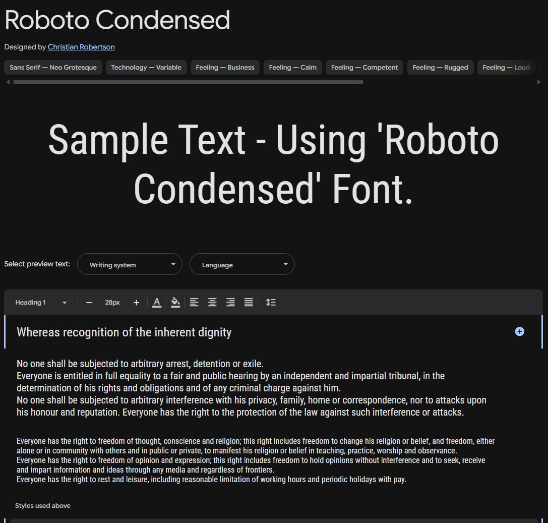 Image sample preview for text using Roboto Condensed font family
