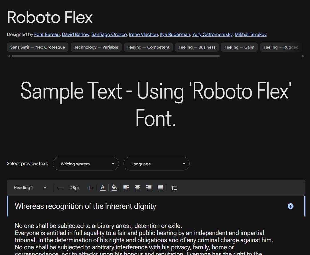 Image sample preview for text using Roboto Flex font family