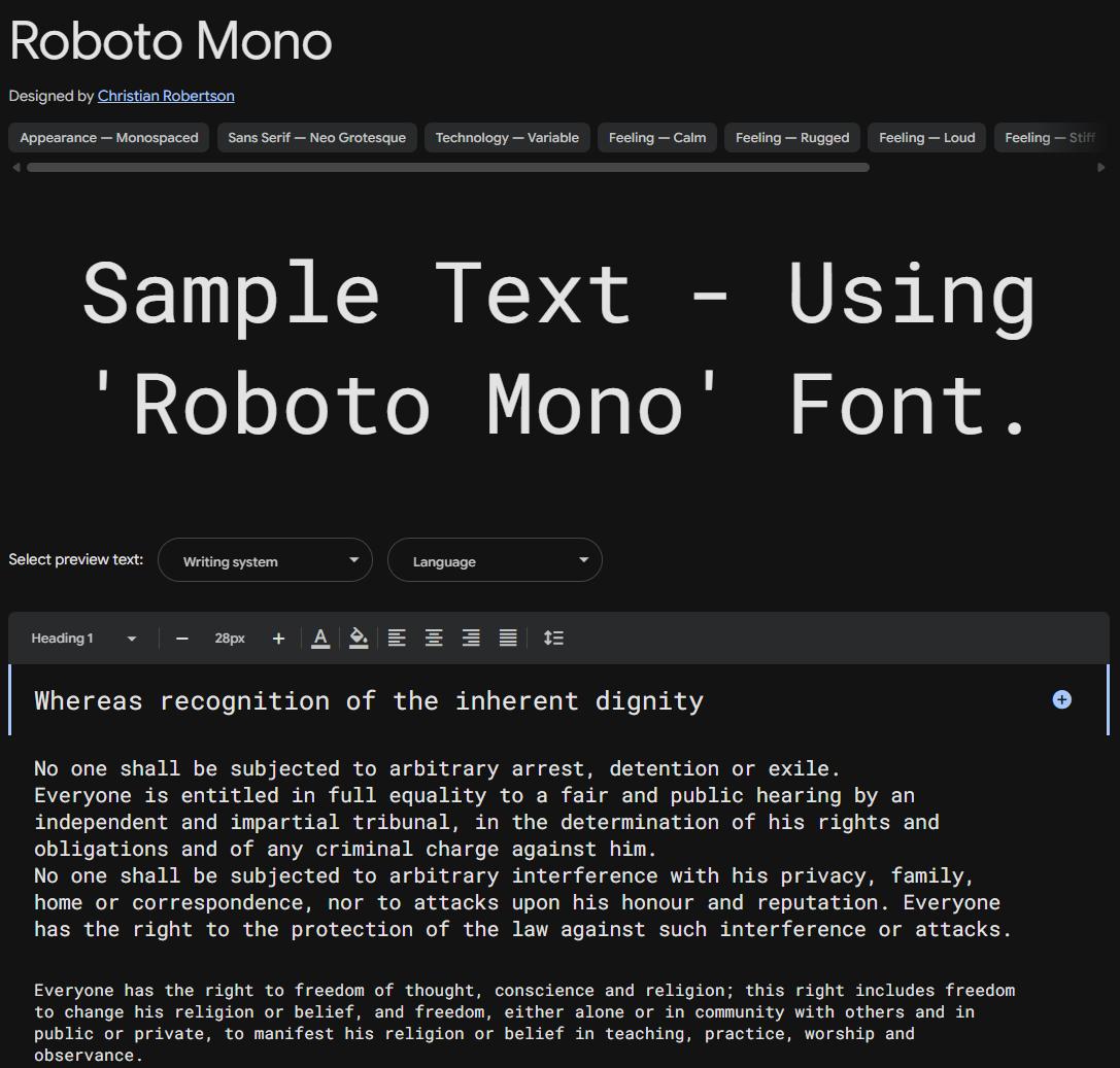 Image sample preview for text using Roboto Mono font family