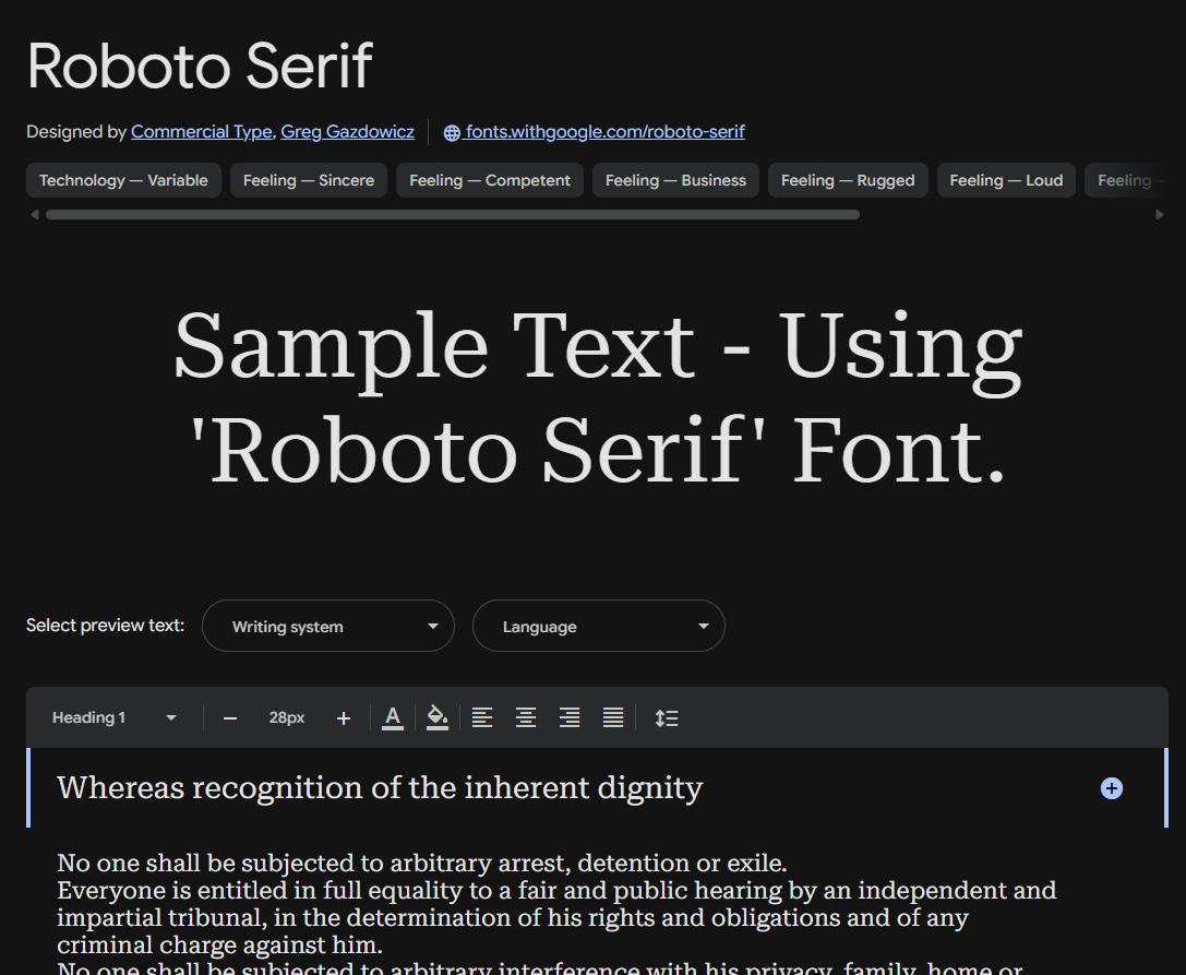Image sample preview for text using Roboto Serif font family