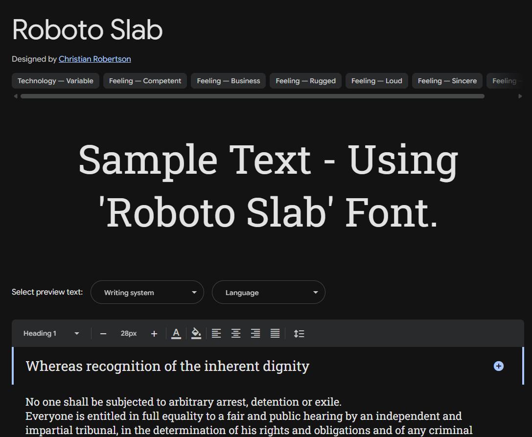 Image sample preview for text using Roboto Slab font family