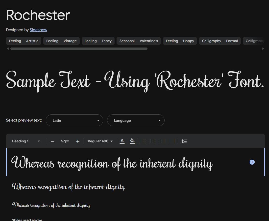 Image sample preview for text using Rochester font family