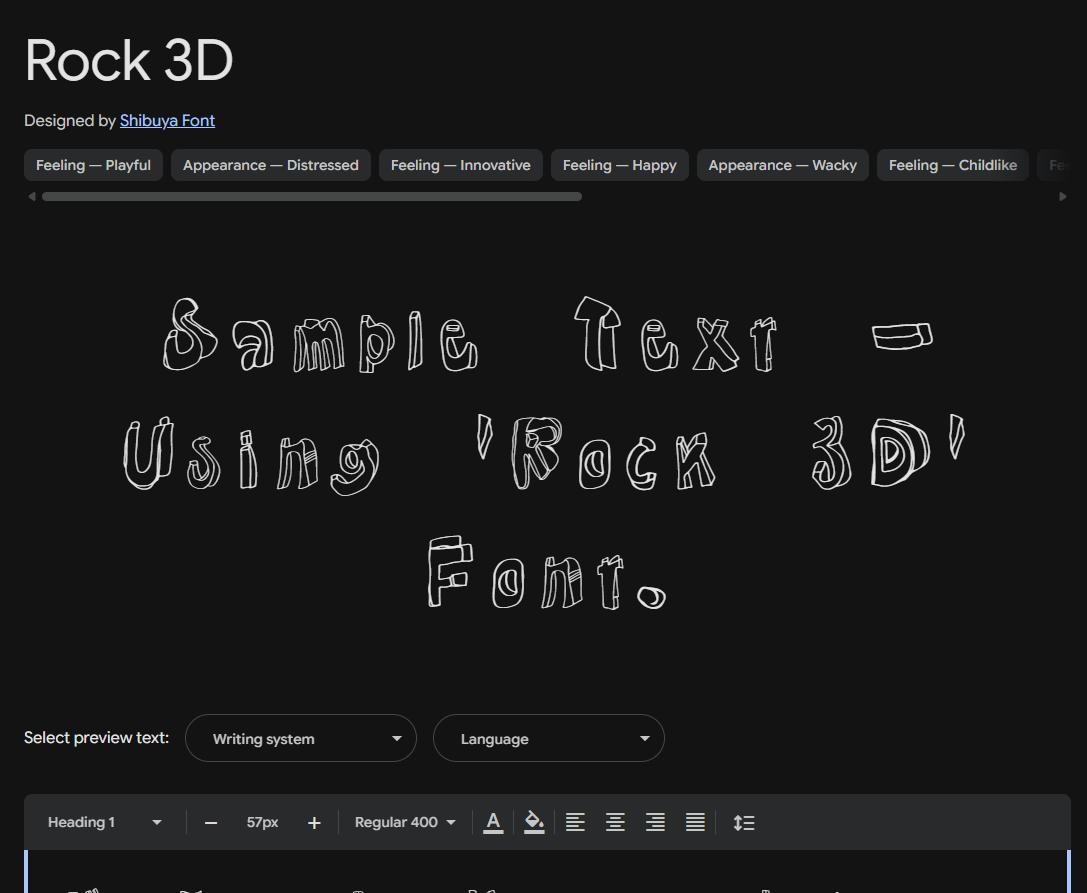 Image sample preview for text using Rock 3D font family