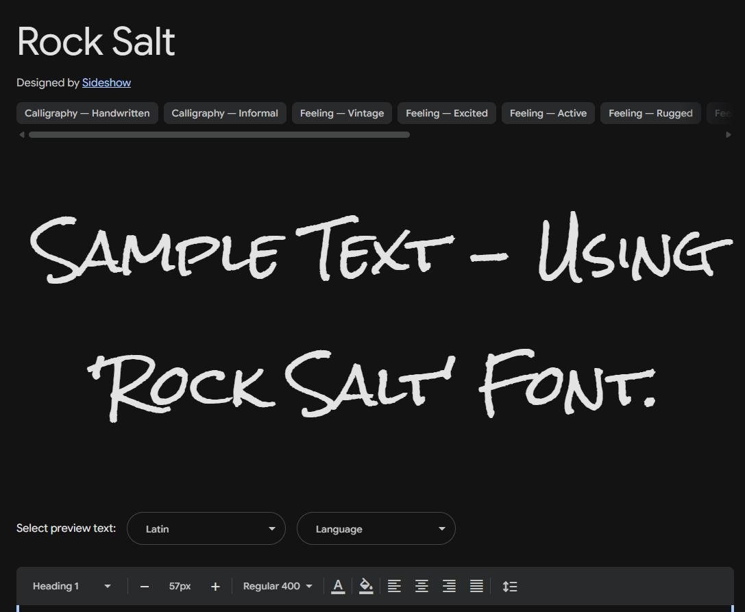Image sample preview for text using Rock Salt font family
