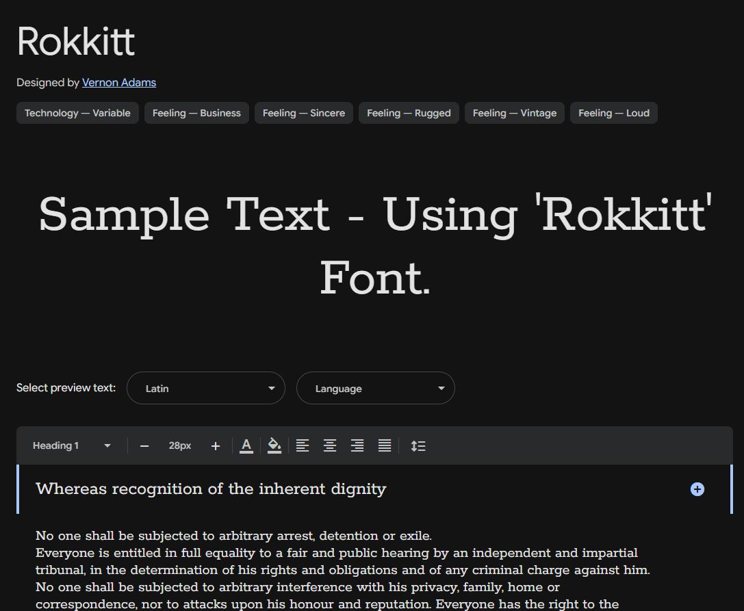 Image sample preview for text using Rokkitt font family