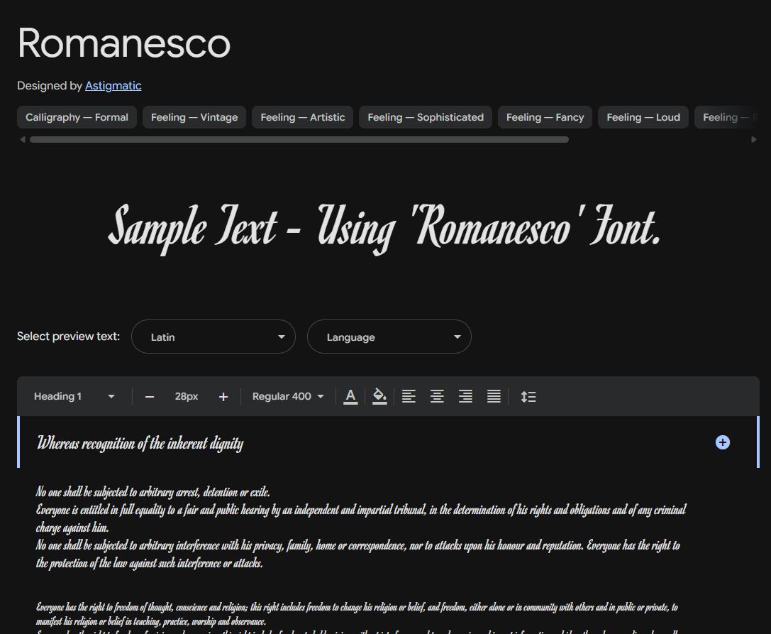 Image sample preview for text using Romanesco font family