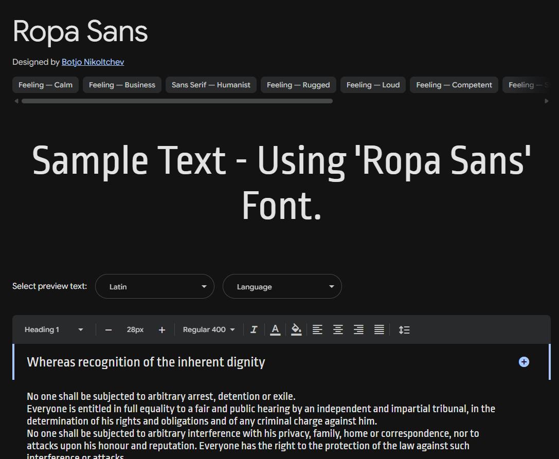 Image sample preview for text using Ropa Sans font family