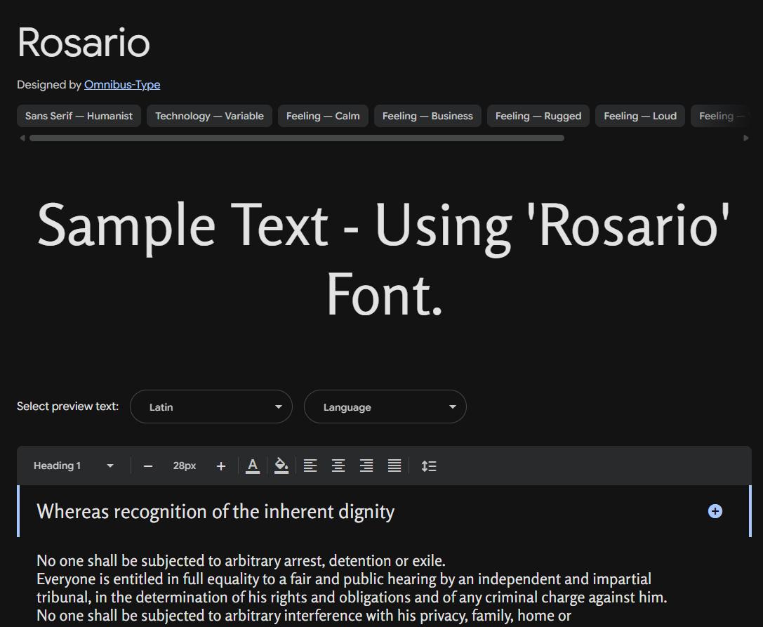Image sample preview for text using Rosario font family