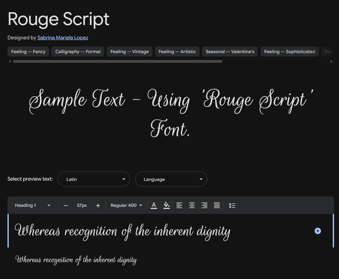 Image sample preview for text using Rouge Script font family