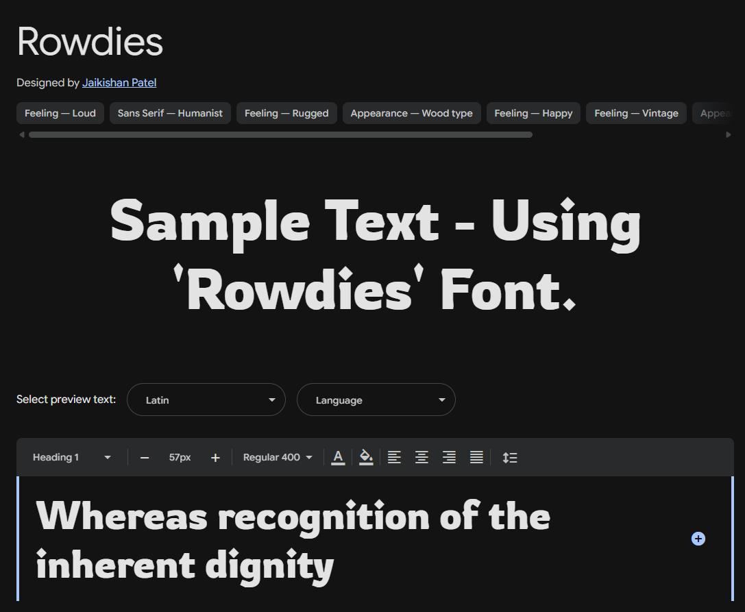 Image sample preview for text using Rowdies font family