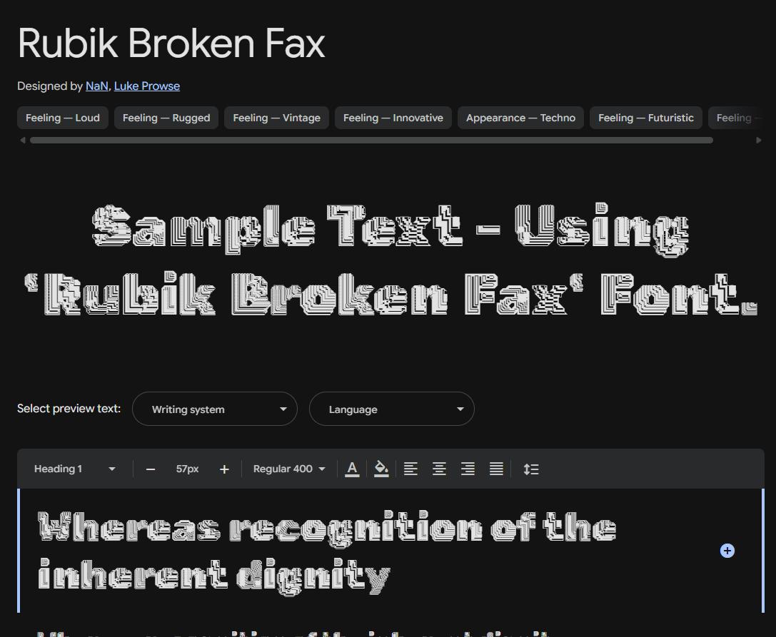 Image sample preview for text using Rubik Broken Fax font family