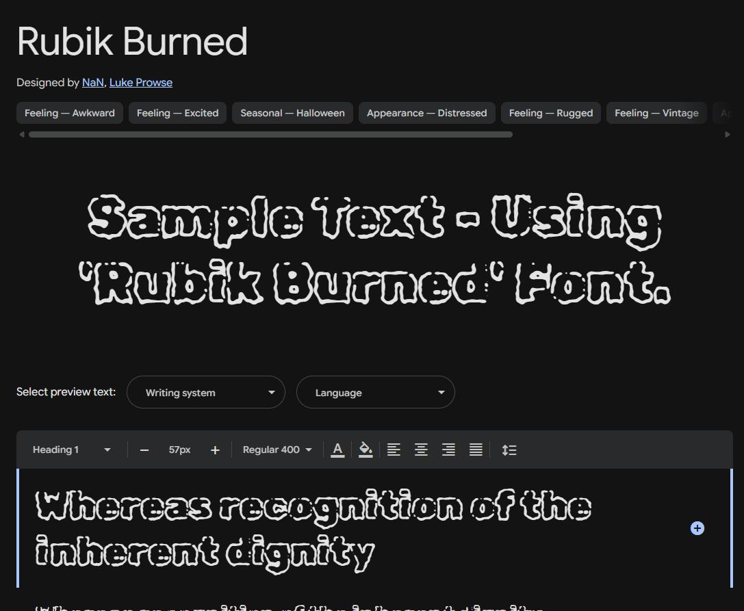 Image sample preview for text using Rubik Burned font family