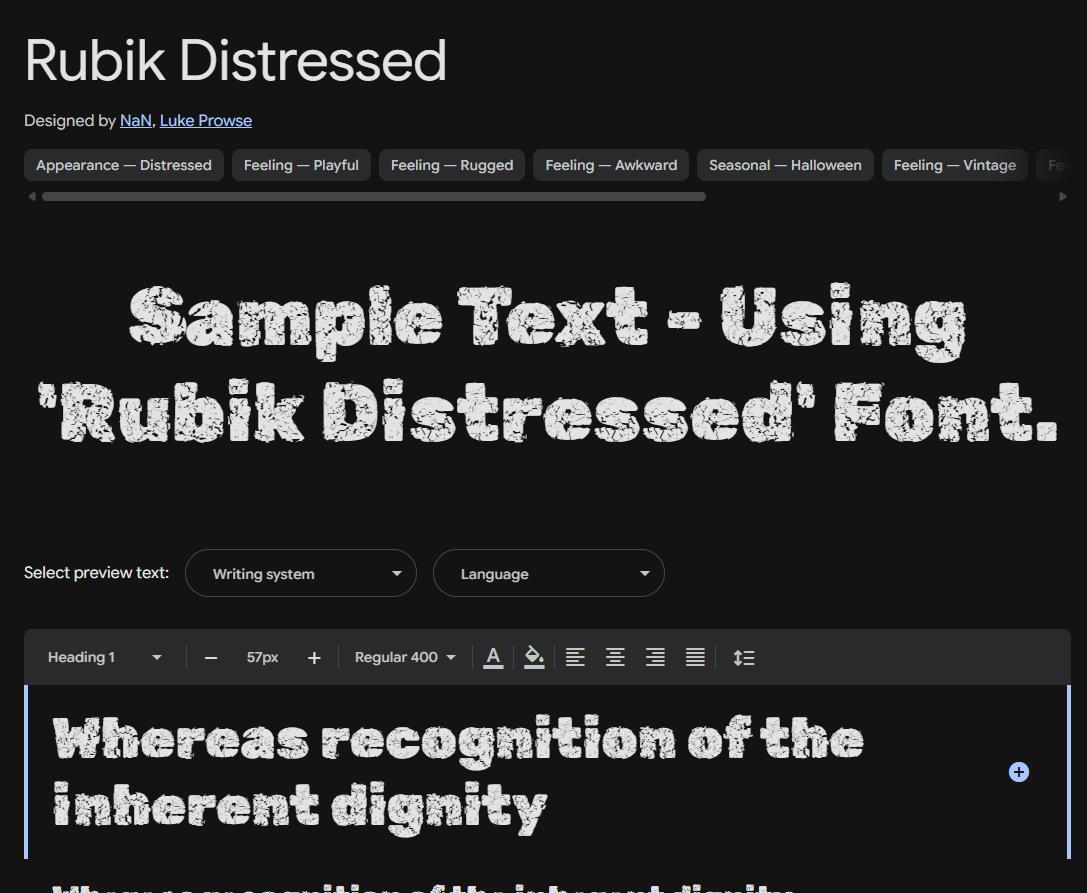 Image sample preview for text using Rubik Distressed font family