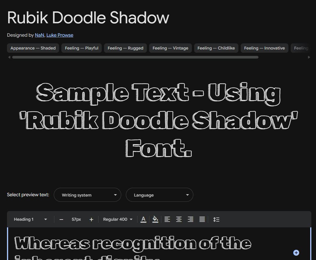 Image sample preview for text using Rubik Doodle Shadow font family