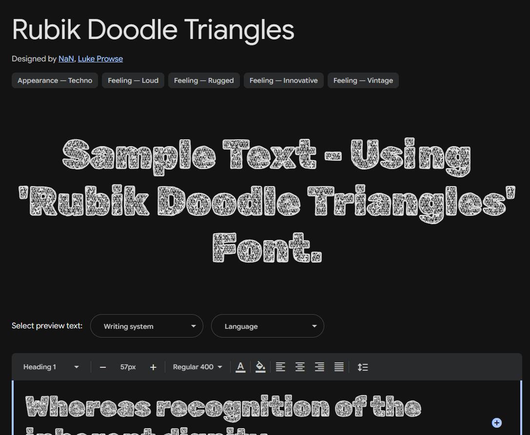 Image sample preview for text using Rubik Doodle Triangles font family