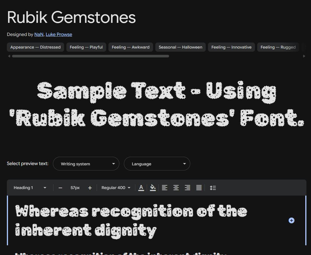 Image sample preview for text using Rubik Gemstones font family