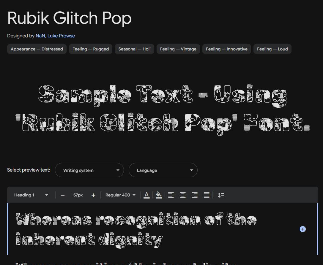 Image sample preview for text using Rubik Glitch Pop font family