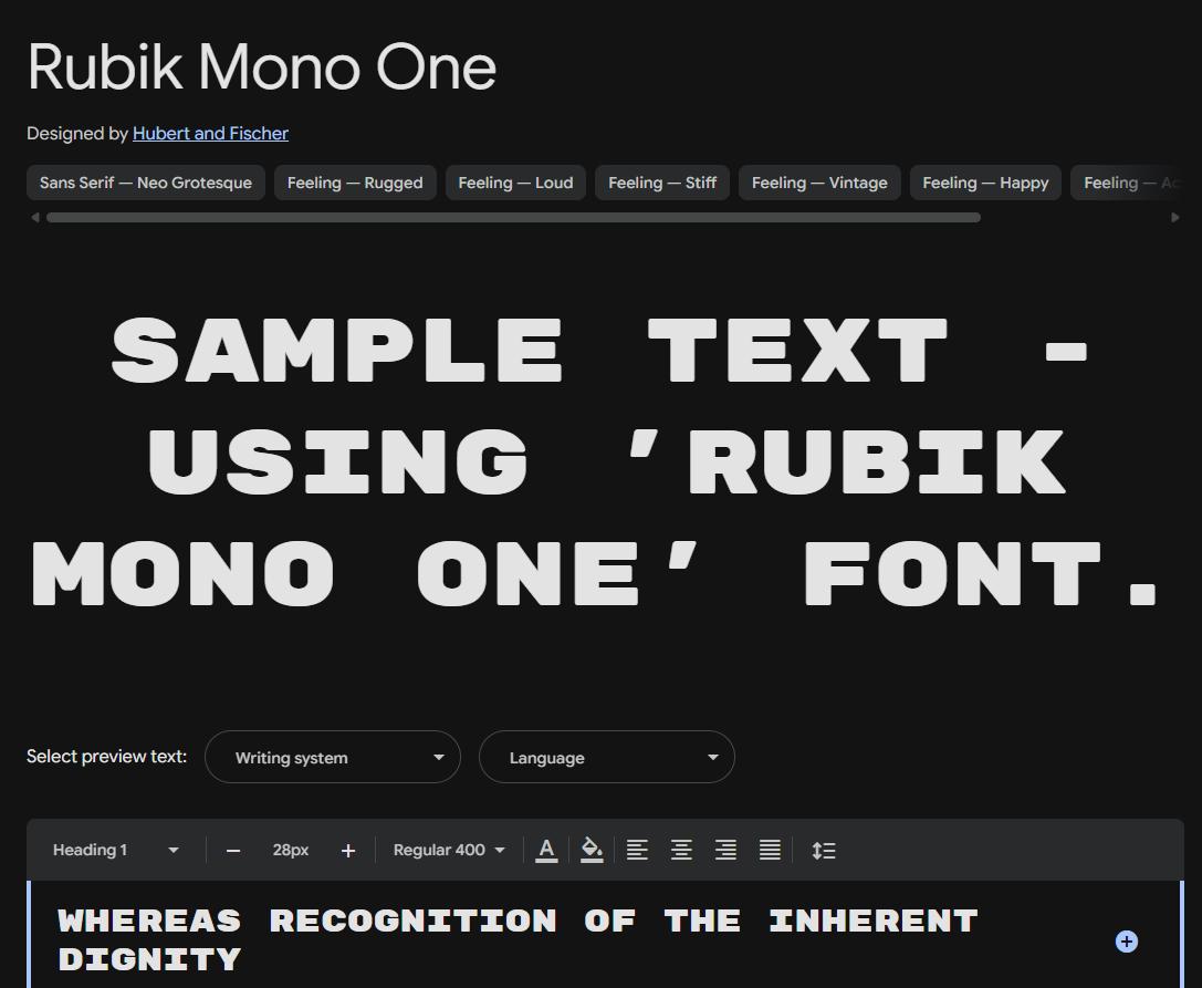 Image sample preview for text using Rubik Mono One font family