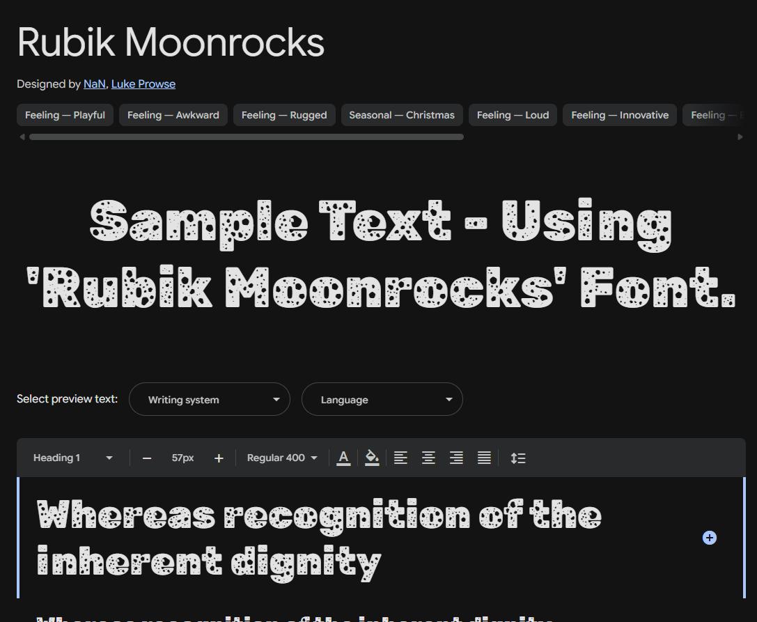 Image sample preview for text using Rubik Moonrocks font family