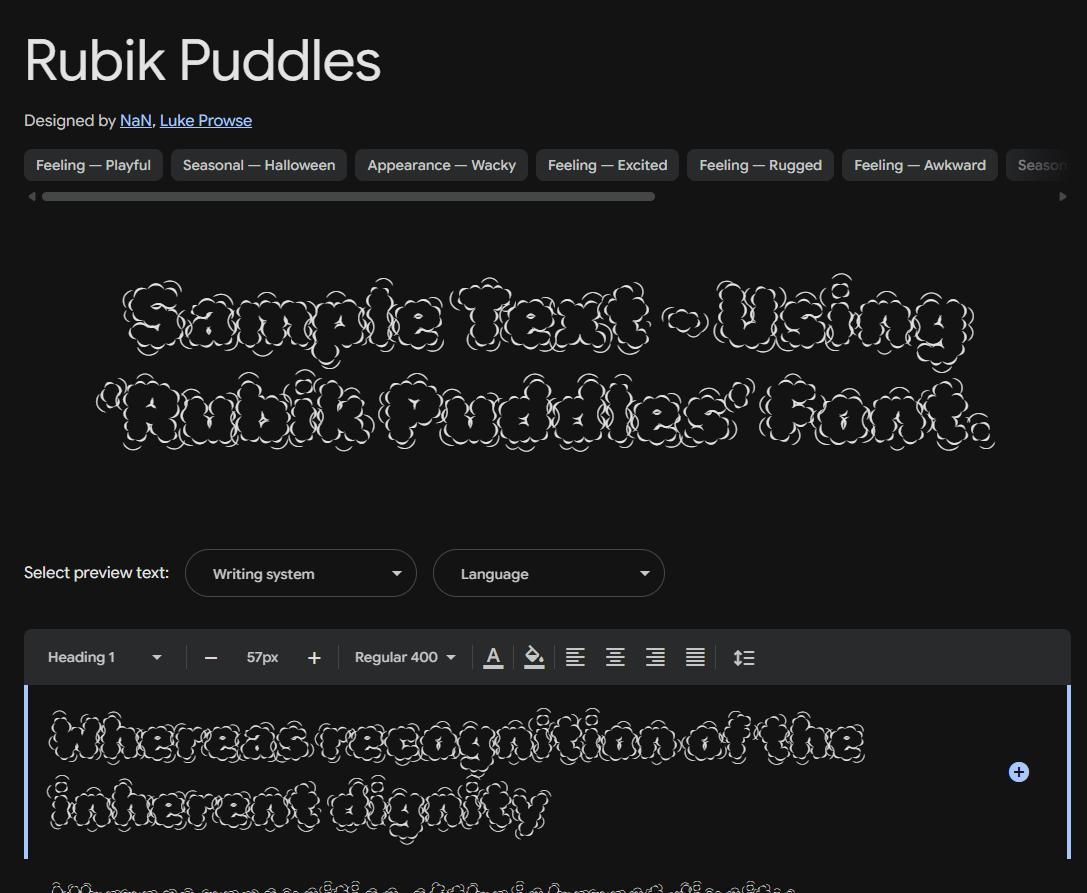 Image sample preview for text using Rubik Puddles font family