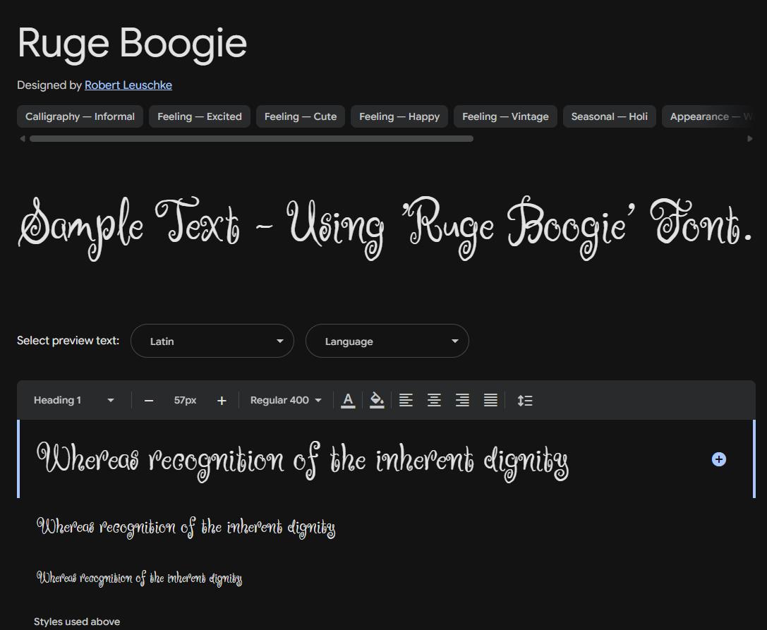 Image sample preview for text using Ruge Boogie font family