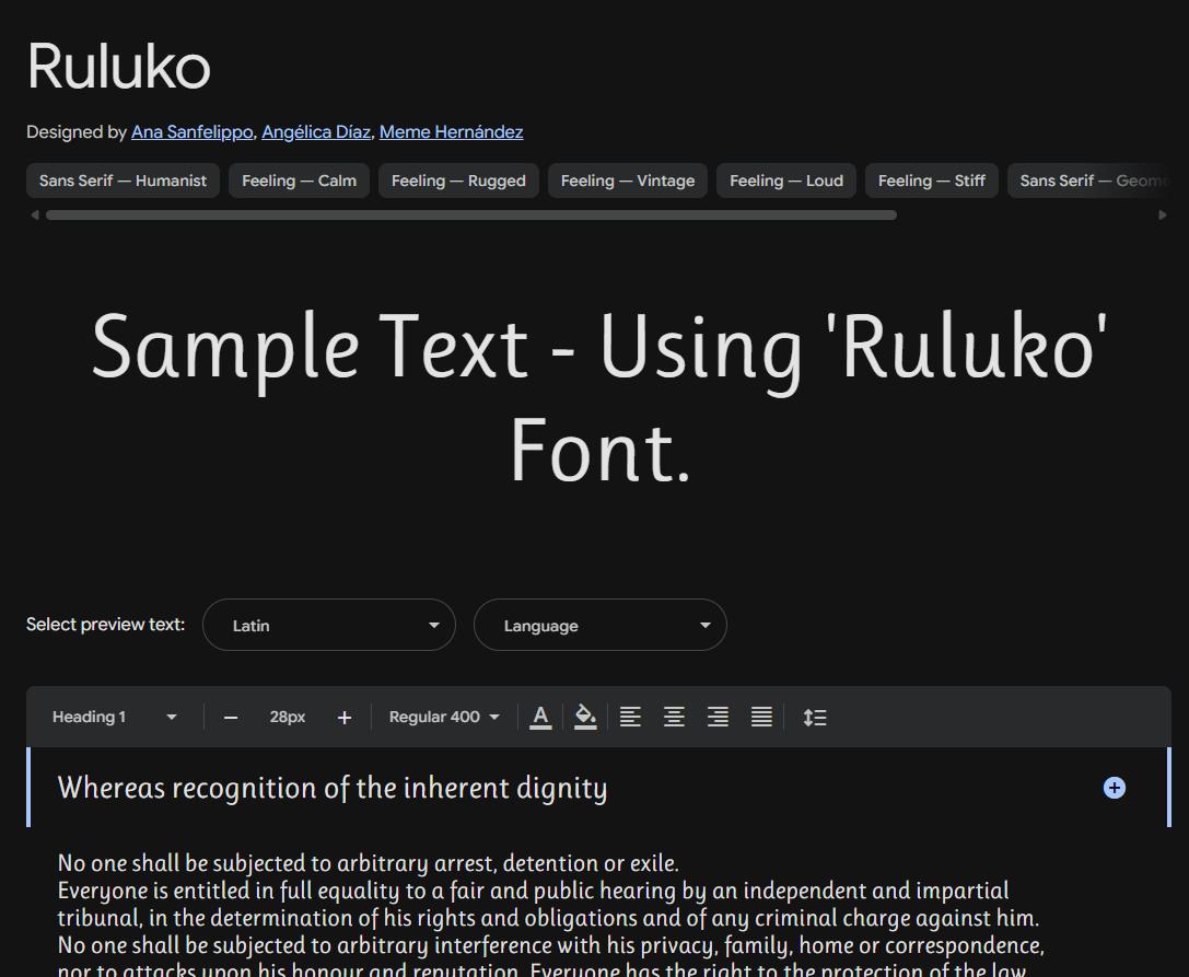 Image sample preview for text using Ruluko font family