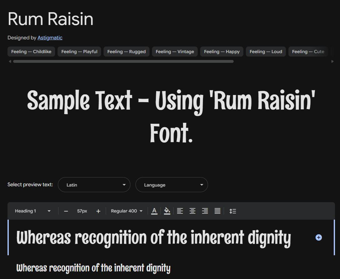 Image sample preview for text using Rum Raisin font family