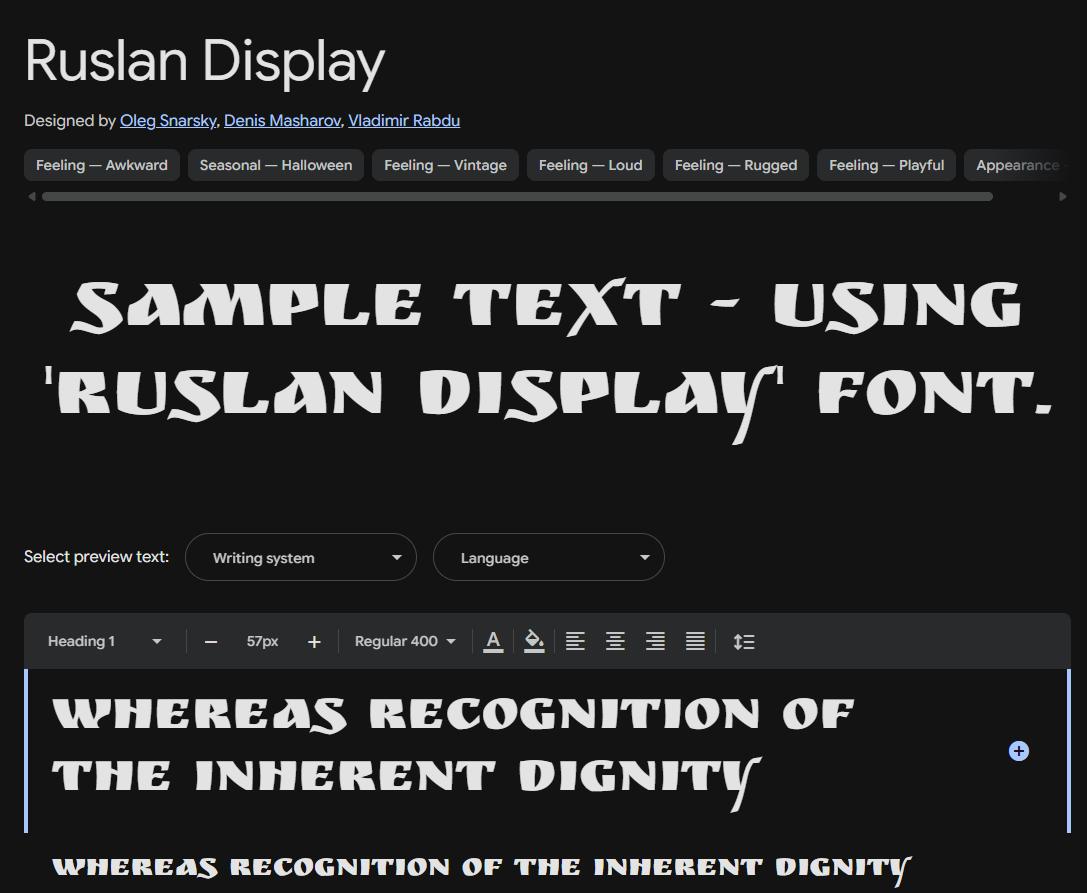 Image sample preview for text using Ruslan Display font family