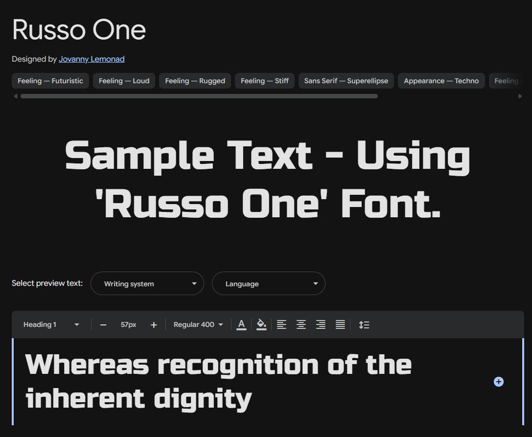 Image sample preview for text using Russo One font family