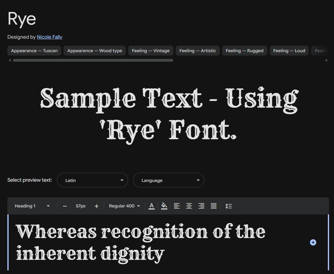Image sample preview for text using Rye font family