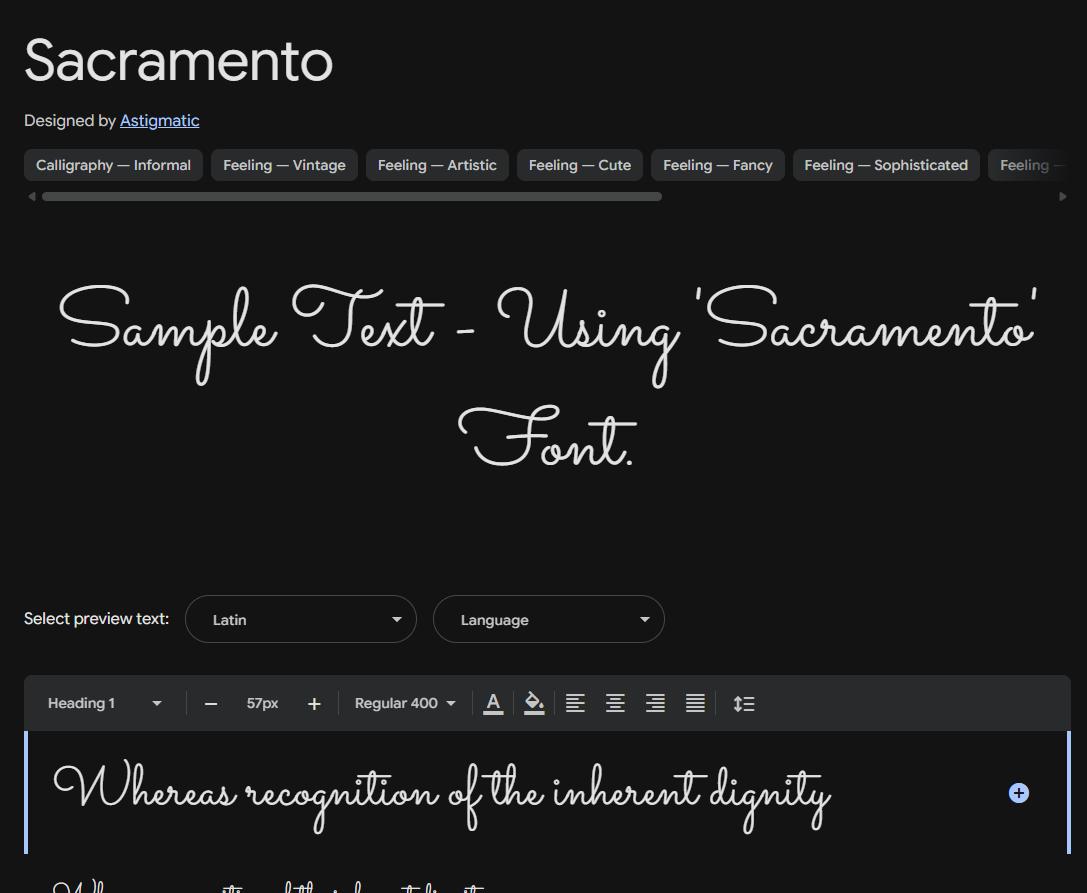 Image sample preview for text using Sacramento font family