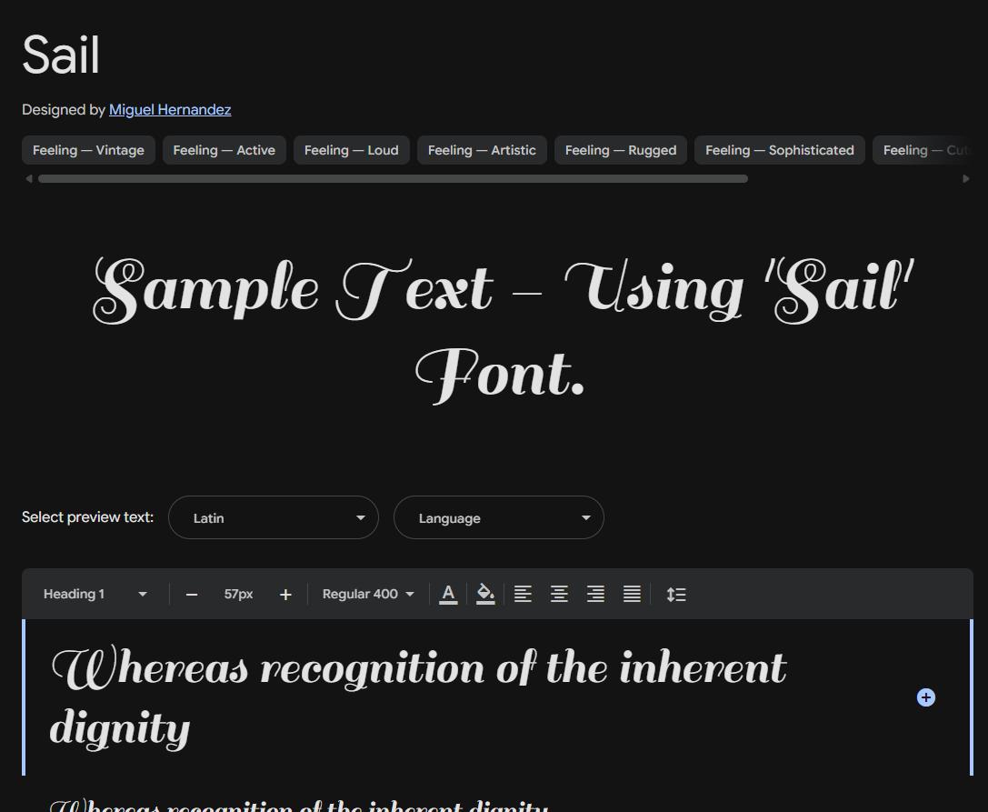 Image sample preview for text using Sail font family