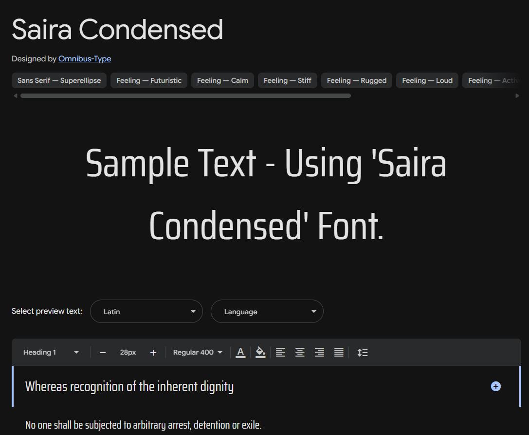 Image sample preview for text using Saira Condensed font family